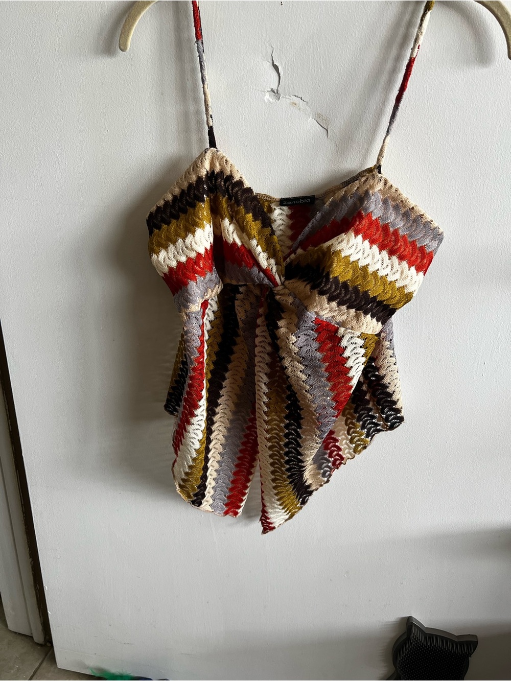 Twist-Front Striped Crochet Camisole in Multicolor
